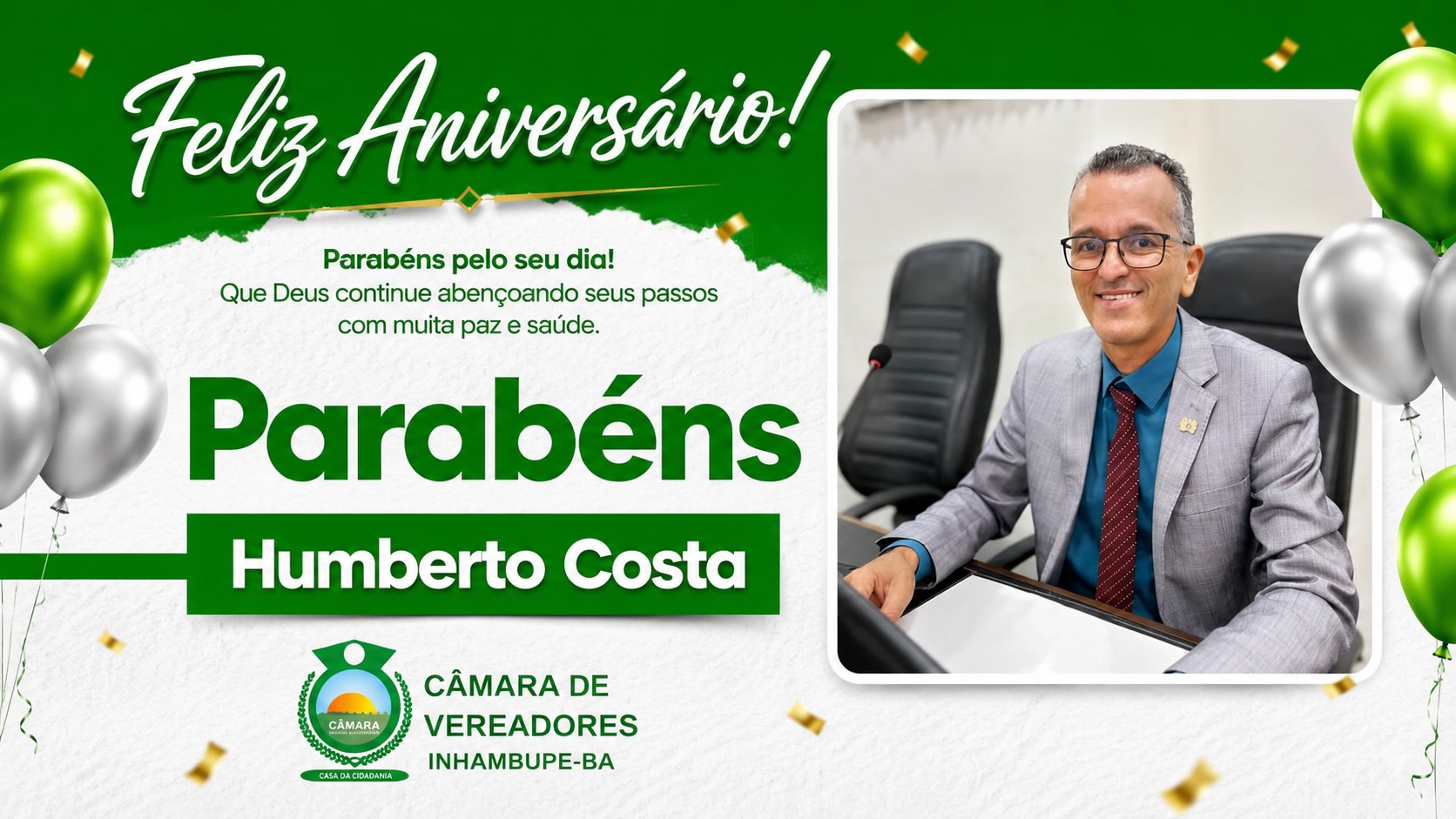 Câmara Municipal de Inhambupe parabeniza o Vereador Humberto Costa por seu aniversário